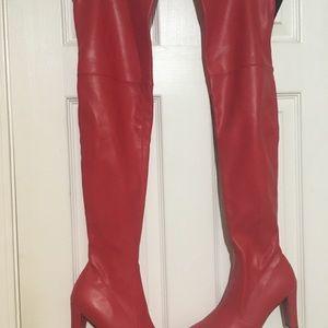 Womens Red Thigh-high boots. NWOT.  Approx. 4 " heel.  Never worn.